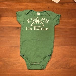 American apparel “kiss me I’m Korean” green bodysuit 6-12 months